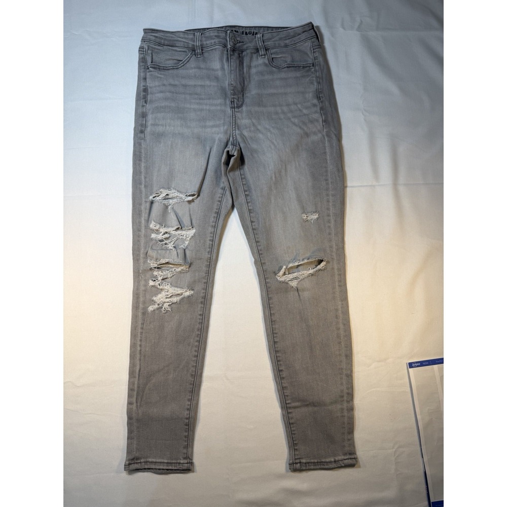 American Eagle Jeans Next Level Stretch Jegging Pants Gray Distressed Size 8